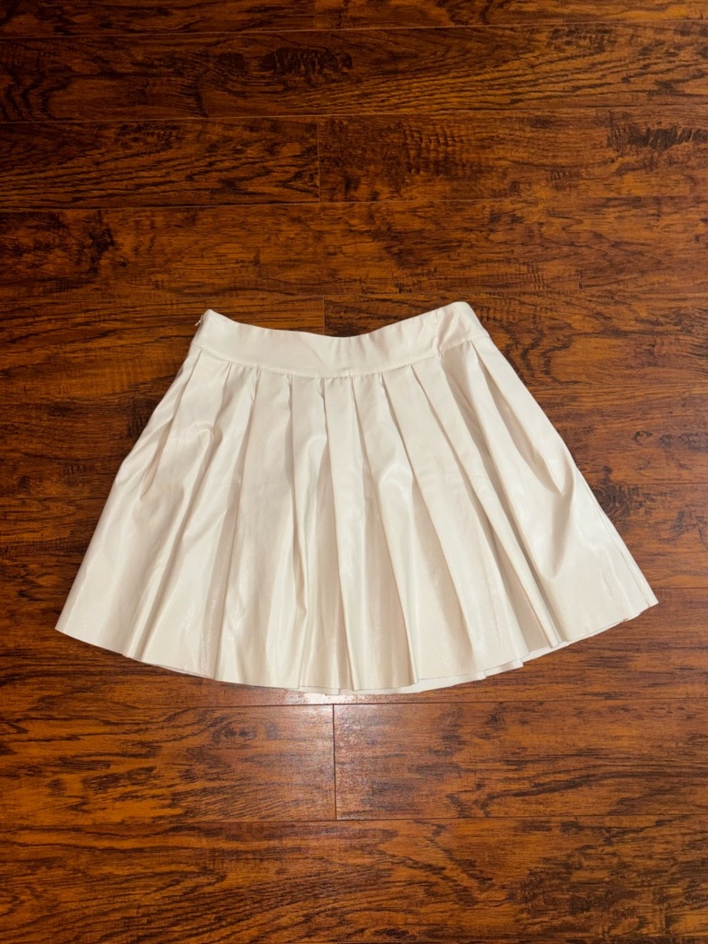 Camellia Cream Pleated Mini Skirt Faux Leather Classic Ivory Skater Skirt